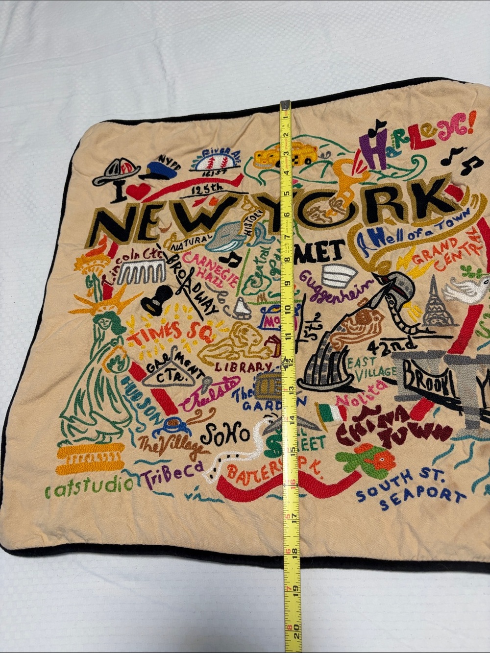 Catstudio New York City Pillow 18" NYC Embroidered Map - EUC - $245 Retail - Picture 7 of 9